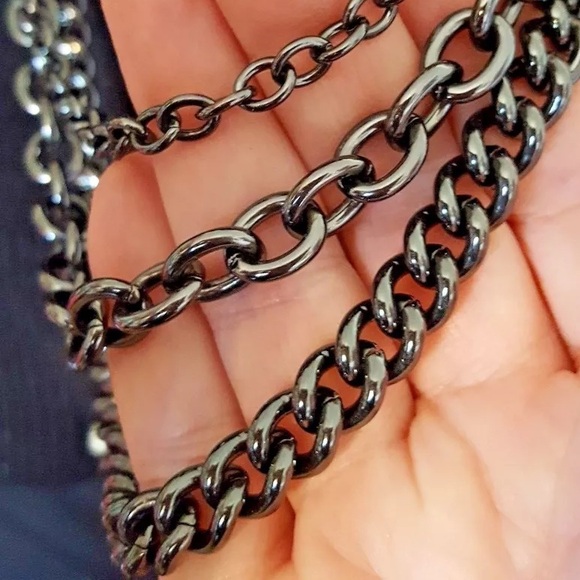 NWOT COACH Op-Art Gunmetal Multi-Chain 3-Strand Tiered Necklace Crystal Clasp - Picture 12 of 16